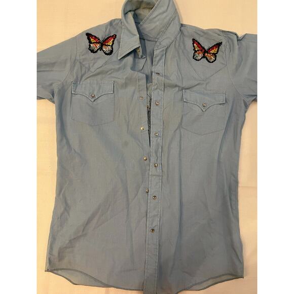 Dickson-Jenkins Button Up Shirt Women Size Large Butterfly Sequin Applikue Snap - Picture 1 of 14